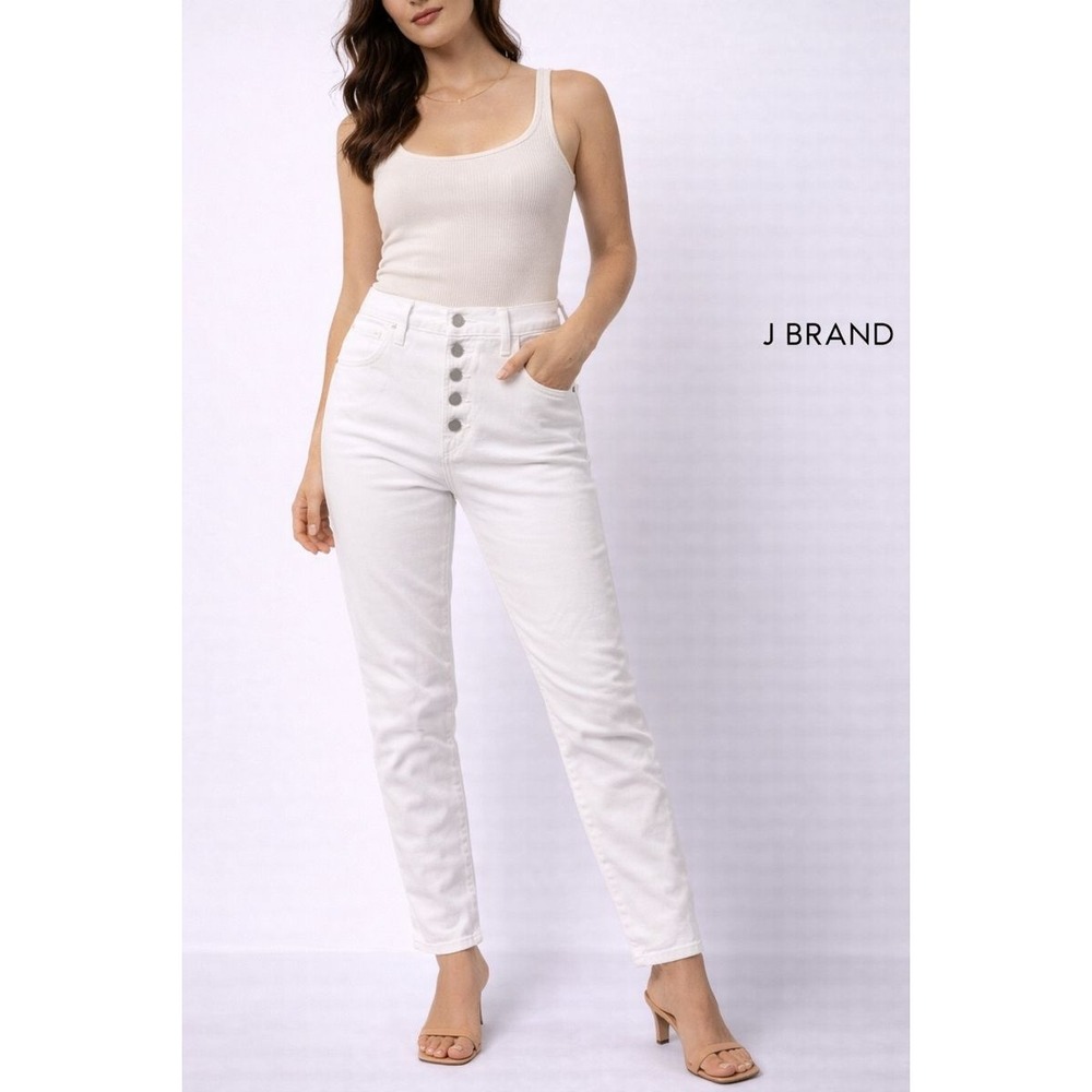 J Brand‎ White Denim Button Fly High Rise Straight Leg Jeans Size 24